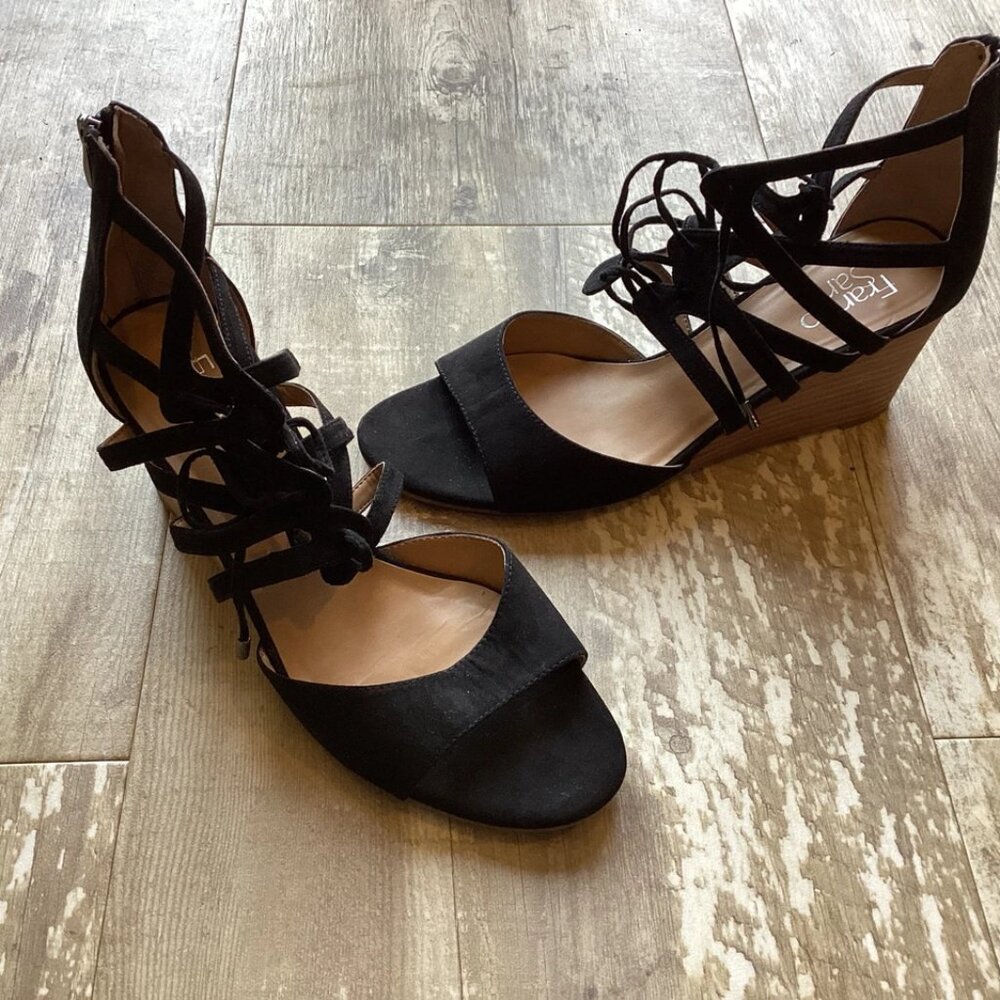 FRANCO SARTO Mollie Vegan Leather Black Wedge Sandals Women's 11 - Picture 3 of 8